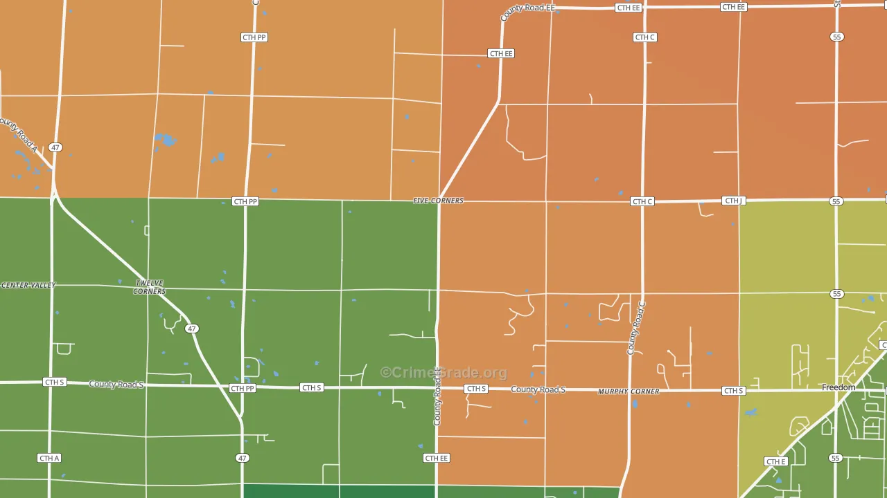 Twelve Corners, WI Map of Robbery Rates