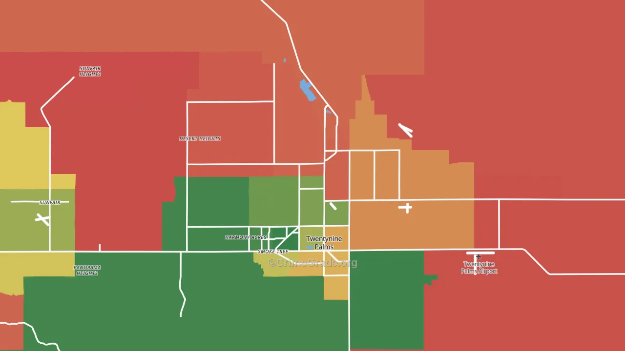 Twentynine Palms, CA Map of Robbery Rates