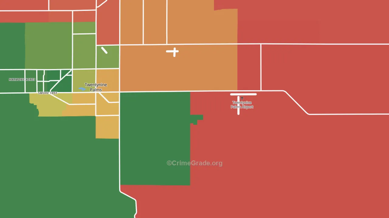 Twentynine Palms Marine Corps Base, CA Map of Robbery Rates