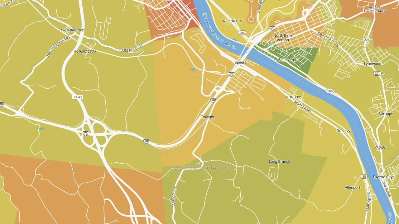 Twilight, PA Map of Robbery Rates