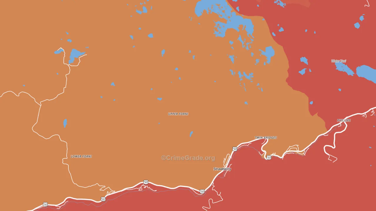 Twin Bridges, CA Map of Robbery Rates