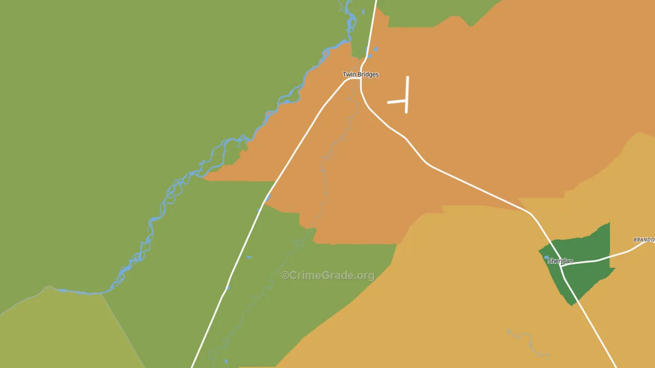 Twin Bridges, MT Map of Robbery Rates
