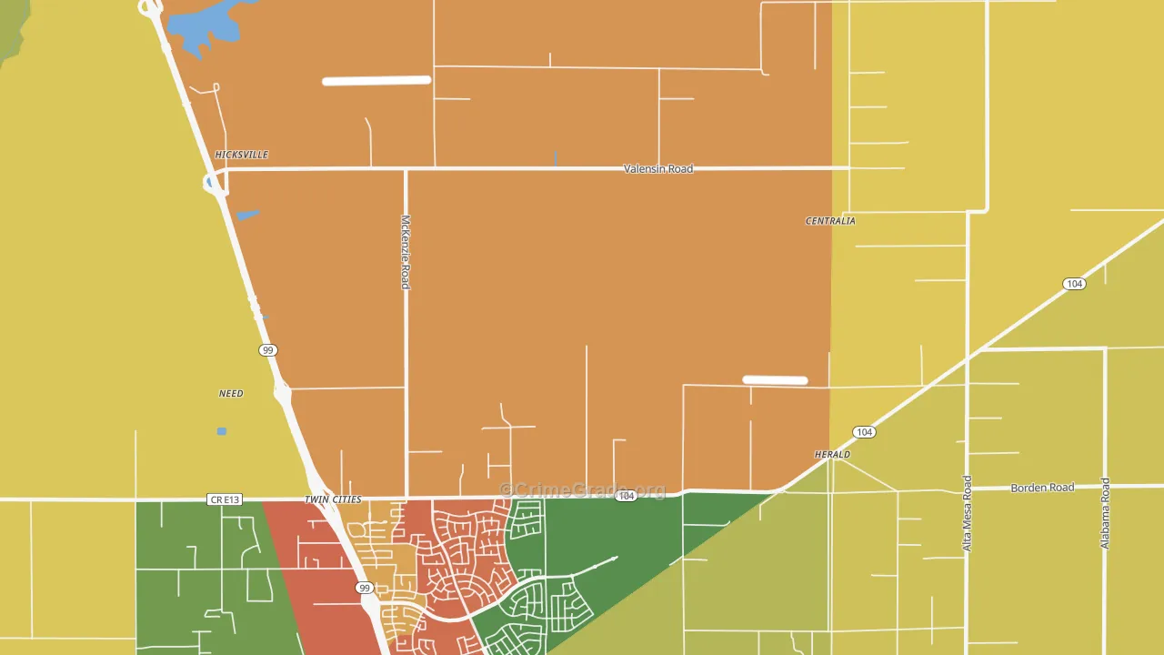 Twin Cities, CA Map of Robbery Rates