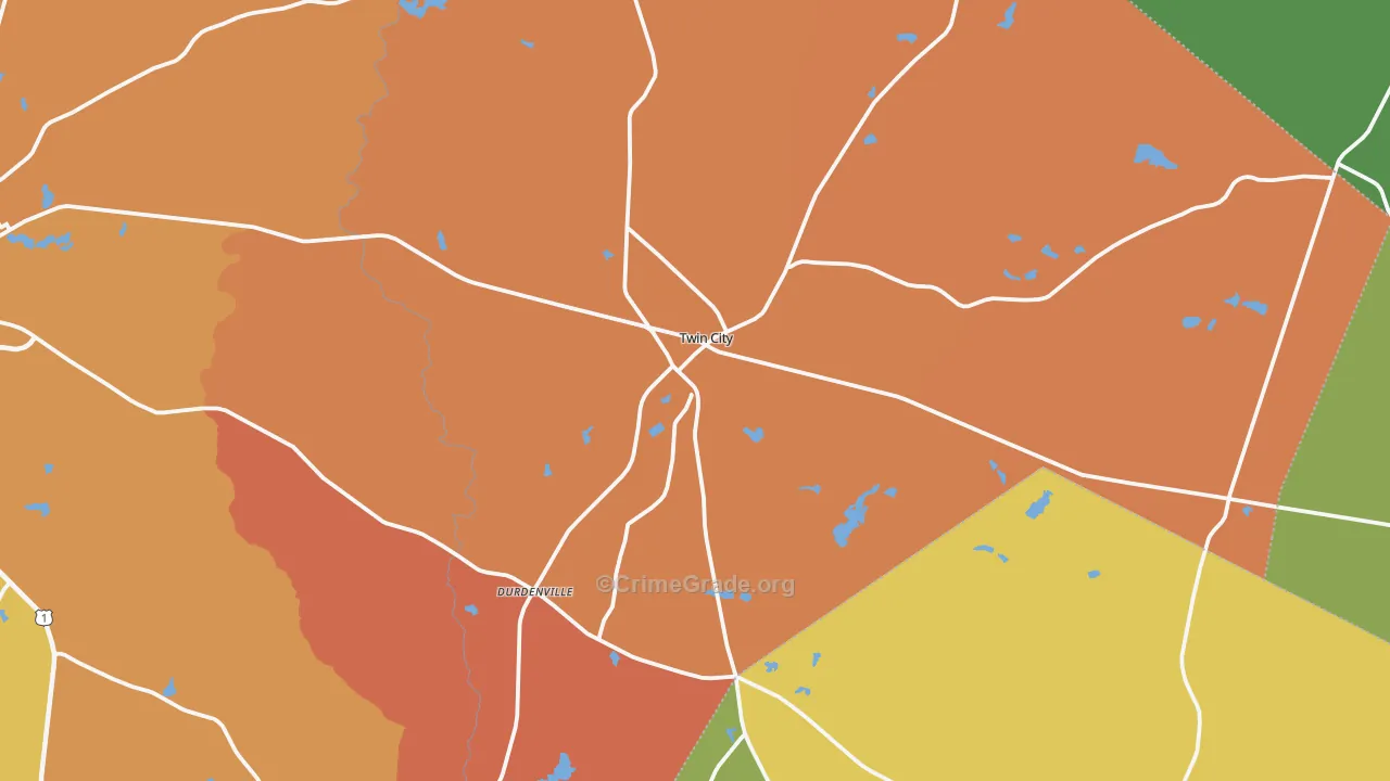 Twin City, GA Map of Robbery Rates
