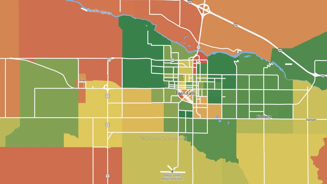 Twin Falls County, ID Map of Robbery Rates