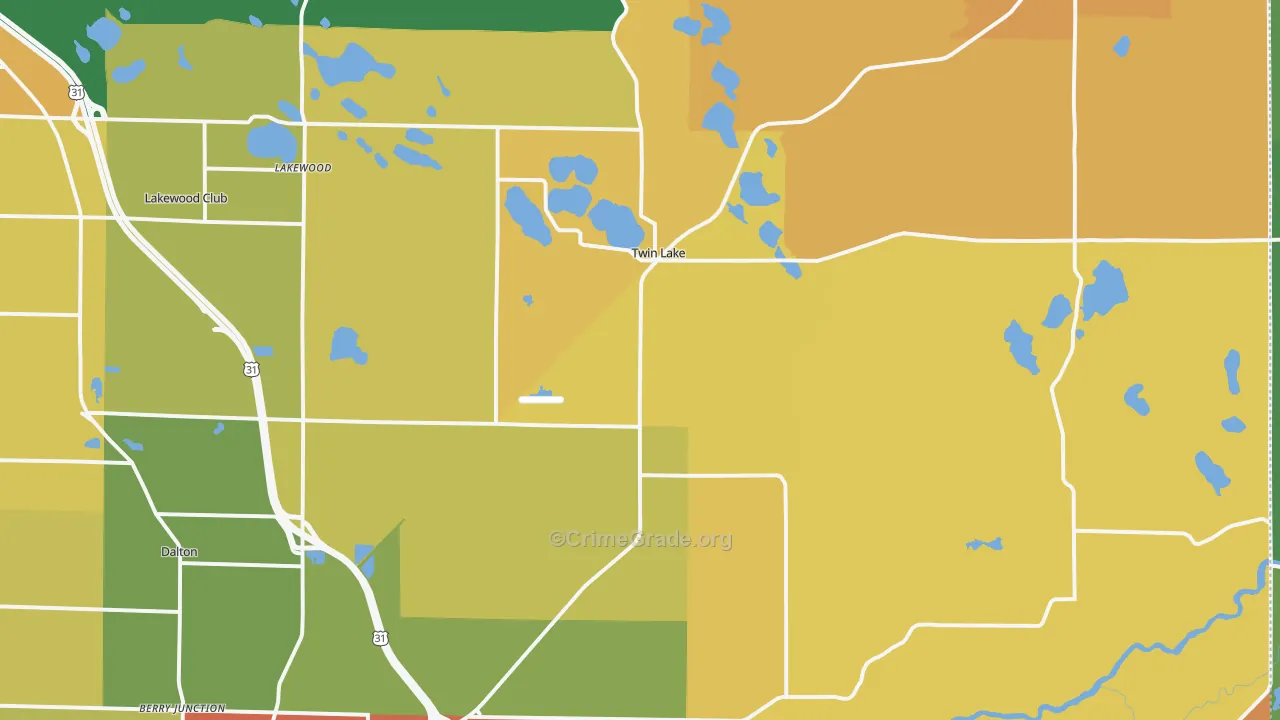 Twin Lake, MI Map of Robbery Rates
