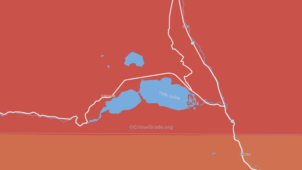 Twin Lakes, CO Map of Robbery Rates