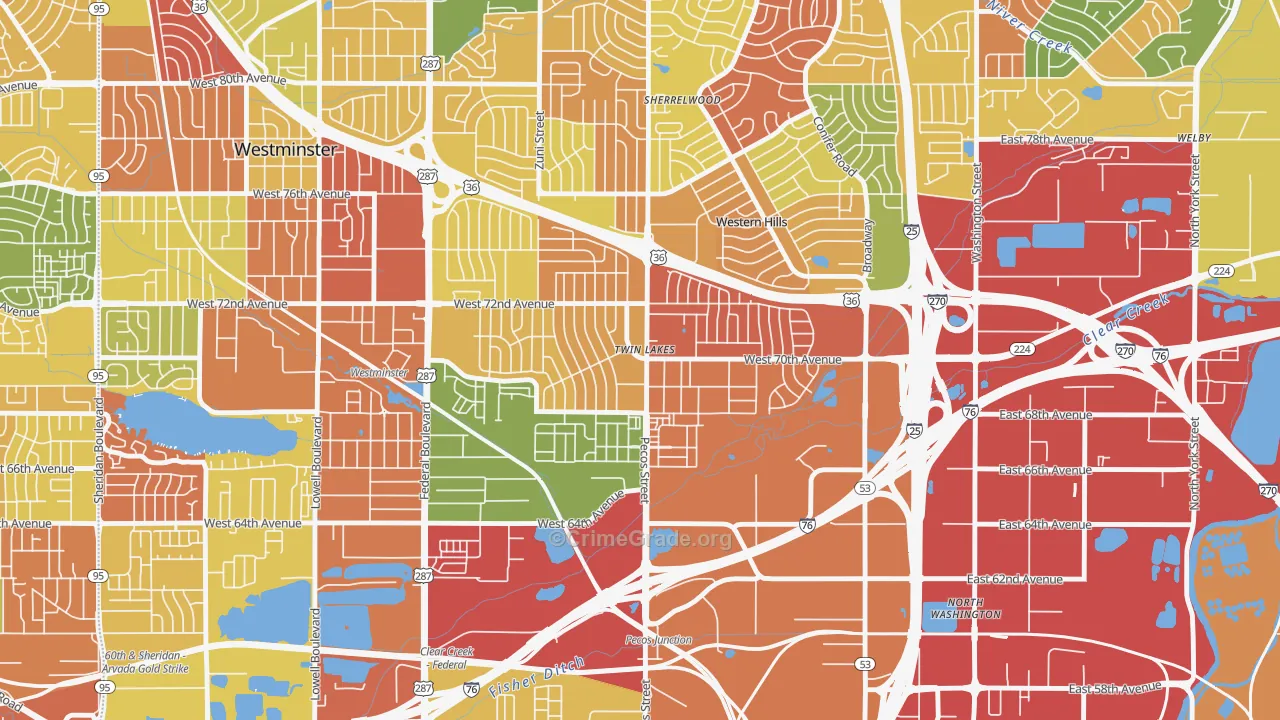 Twin Lakes, Denver, CO Map of Robbery Rates