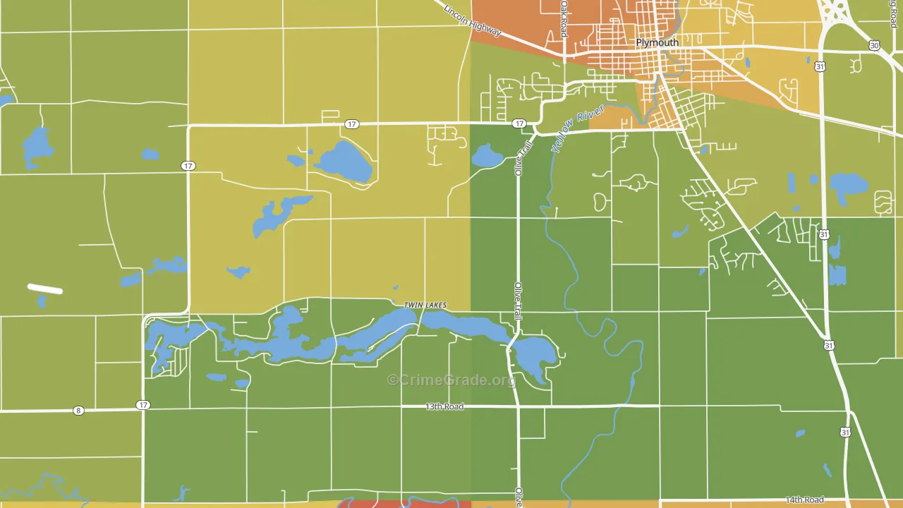 Twin Lakes, IN Map of Robbery Rates