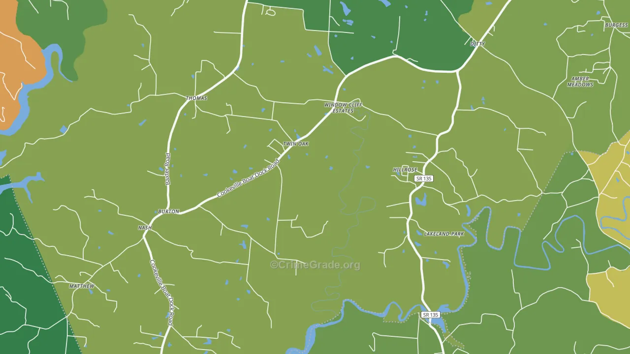 Twin Oak, TN Map of Robbery Rates