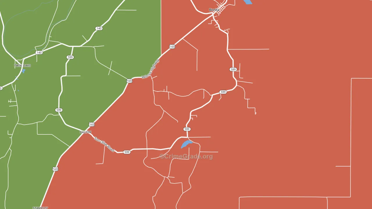 Twin Oaks, LA Map of Robbery Rates