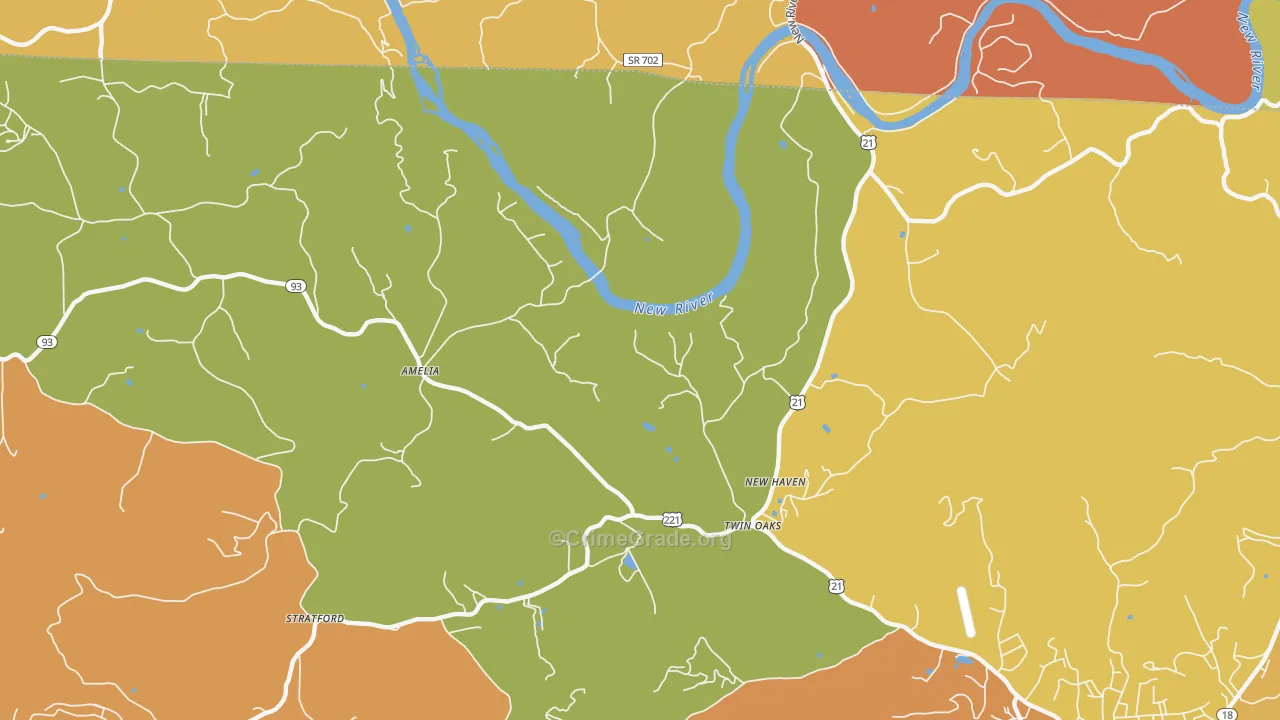Twin Oaks, NC Map of Robbery Rates