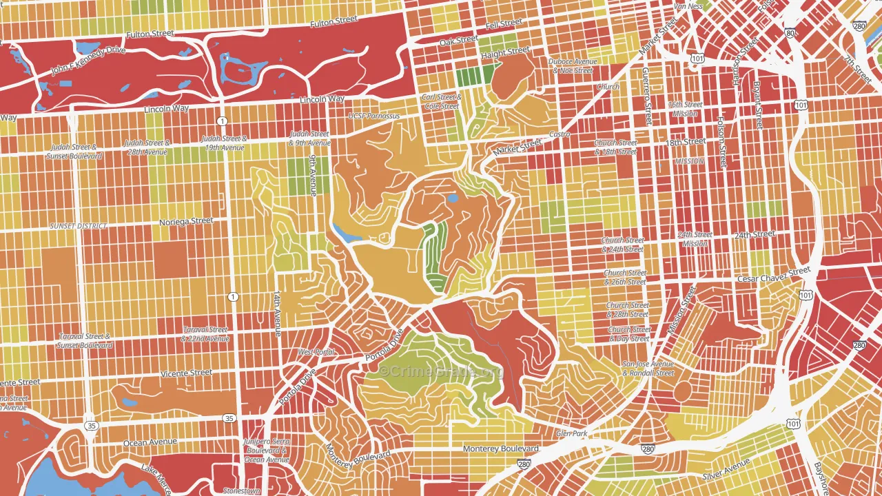Twin Peaks, San Francisco, CA Map of Robbery Rates