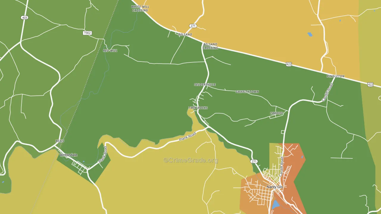 Twin Rocks, PA Map of Robbery Rates