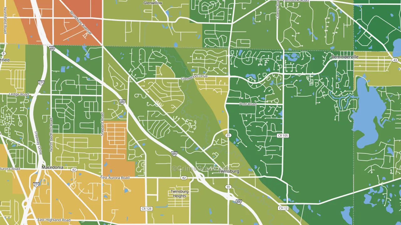 Twinsburg, OH Map of Robbery Rates