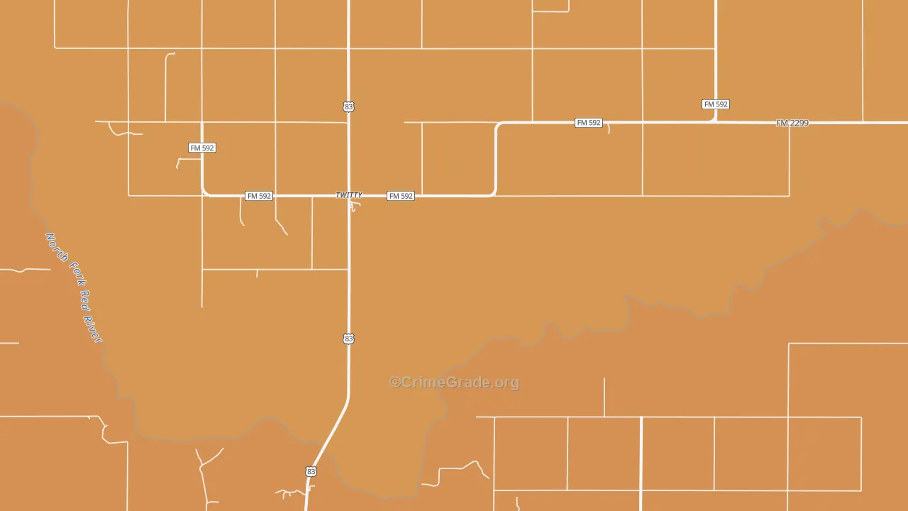 Twitty, TX Map of Robbery Rates