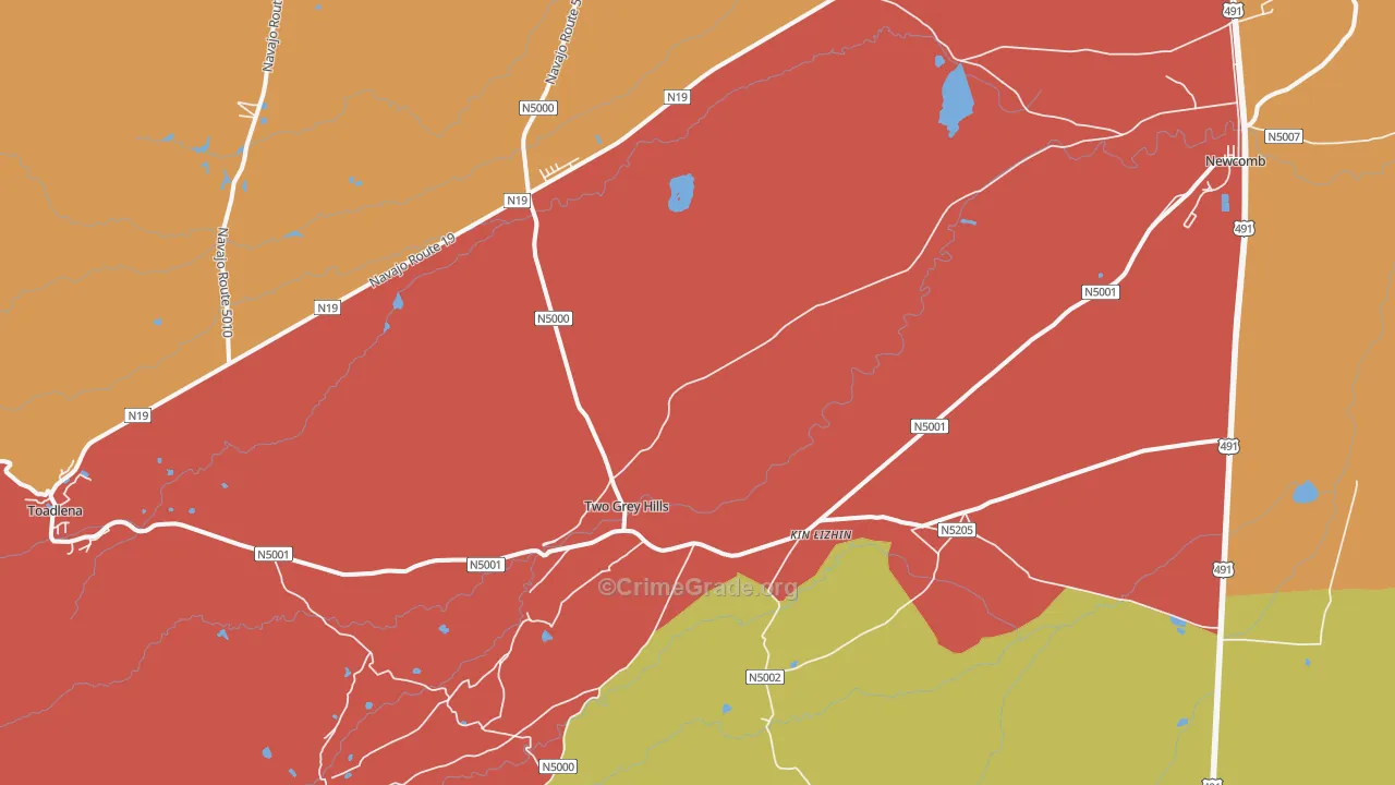 Two Grey Hills, NM Map of Robbery Rates