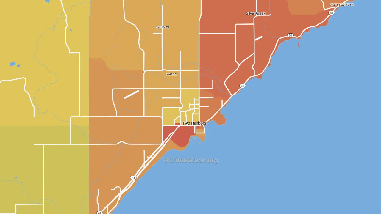 Two Harbors, MN Map of Robbery Rates
