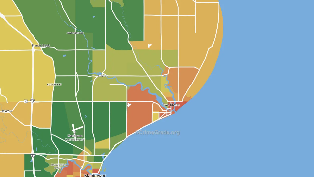 Two Rivers, WI Map of Robbery Rates