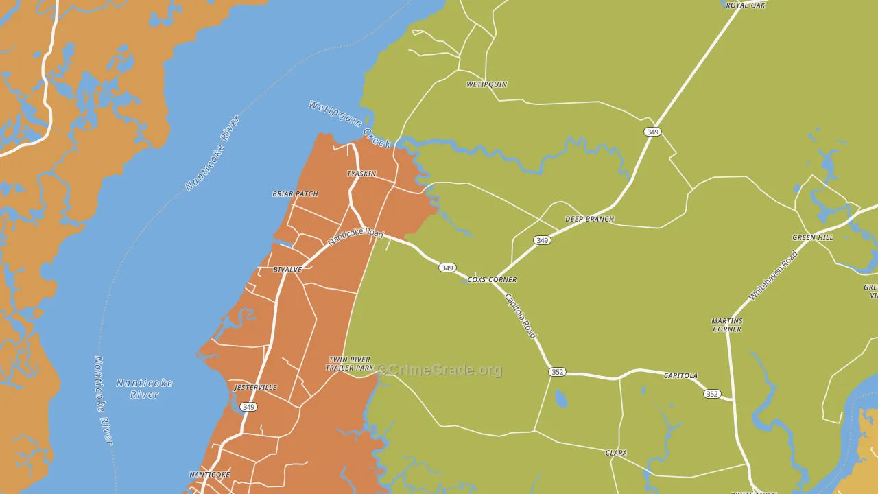 Tyaskin, MD Map of Robbery Rates