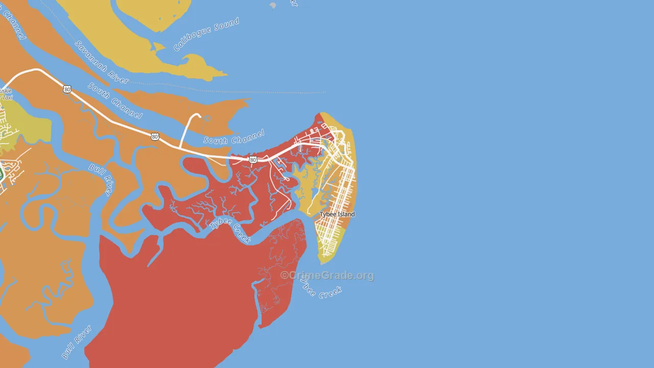Tybee Island, GA Map of Robbery Rates