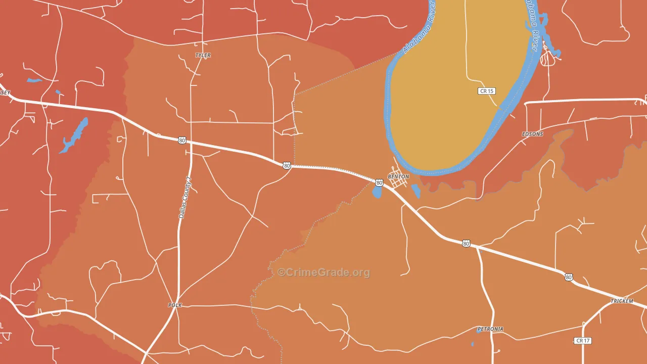 Tyler, AL Map of Robbery Rates