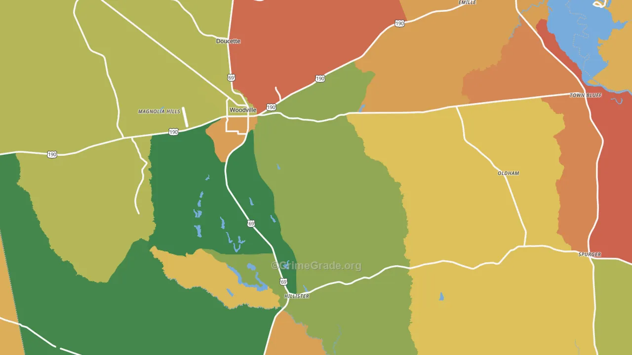 Tyler County, TX Map of Robbery Rates