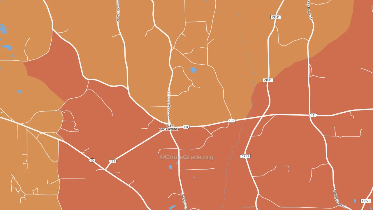 Tyler Crossroads, AL Map of Robbery Rates