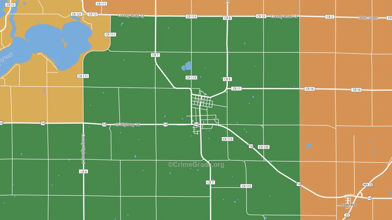 Tyler, MN Map of Robbery Rates