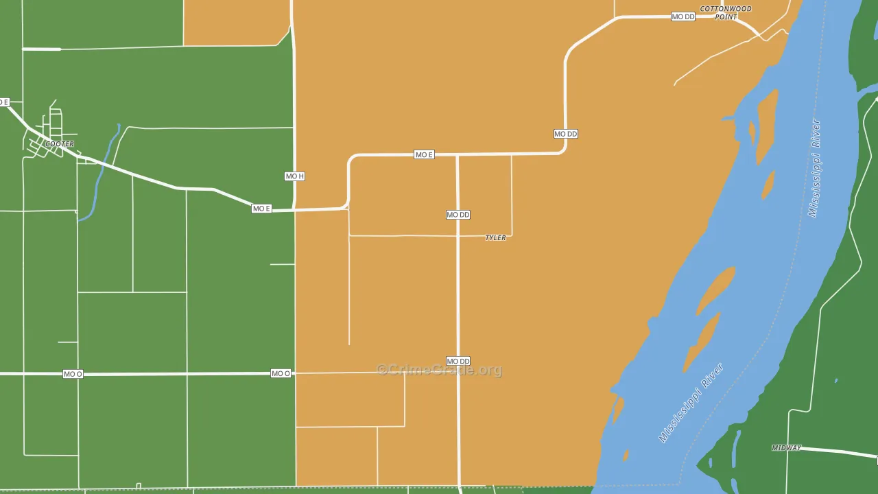 Tyler, MO Map of Robbery Rates