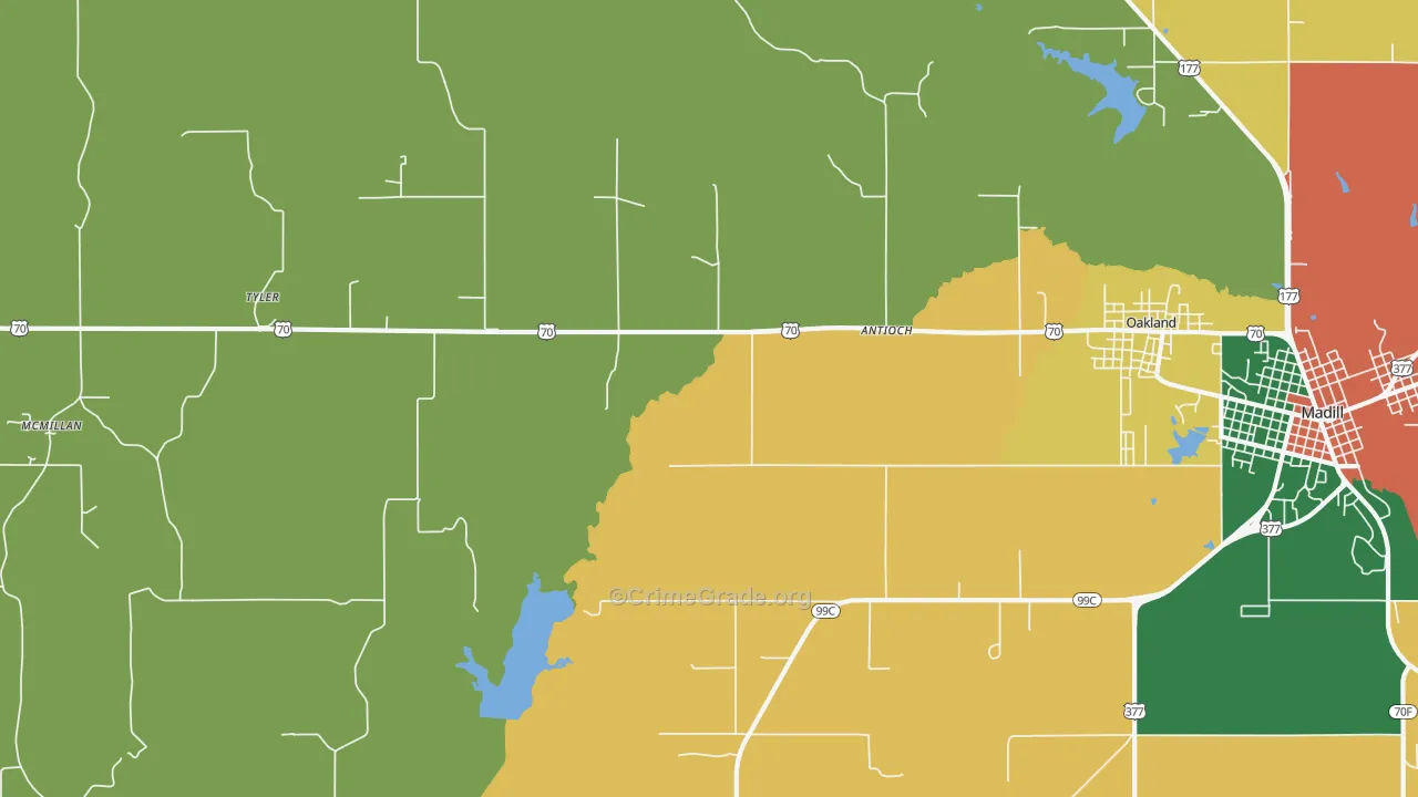 Tyler, OK Map of Robbery Rates