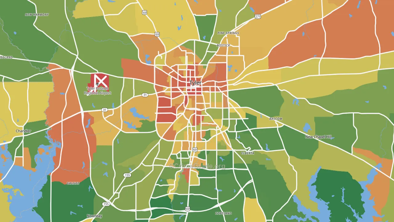 Tyler, TX Map of Robbery Rates