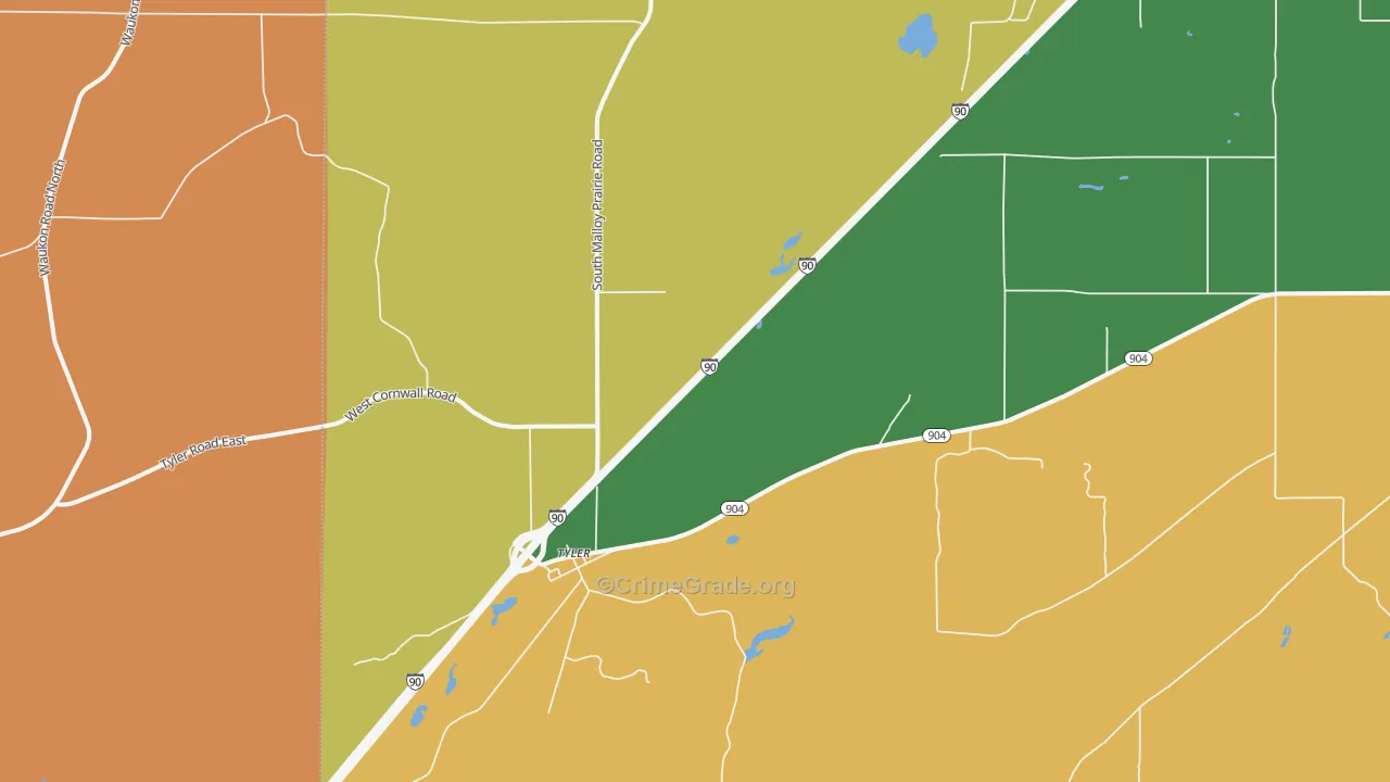 Tyler, WA Map of Robbery Rates