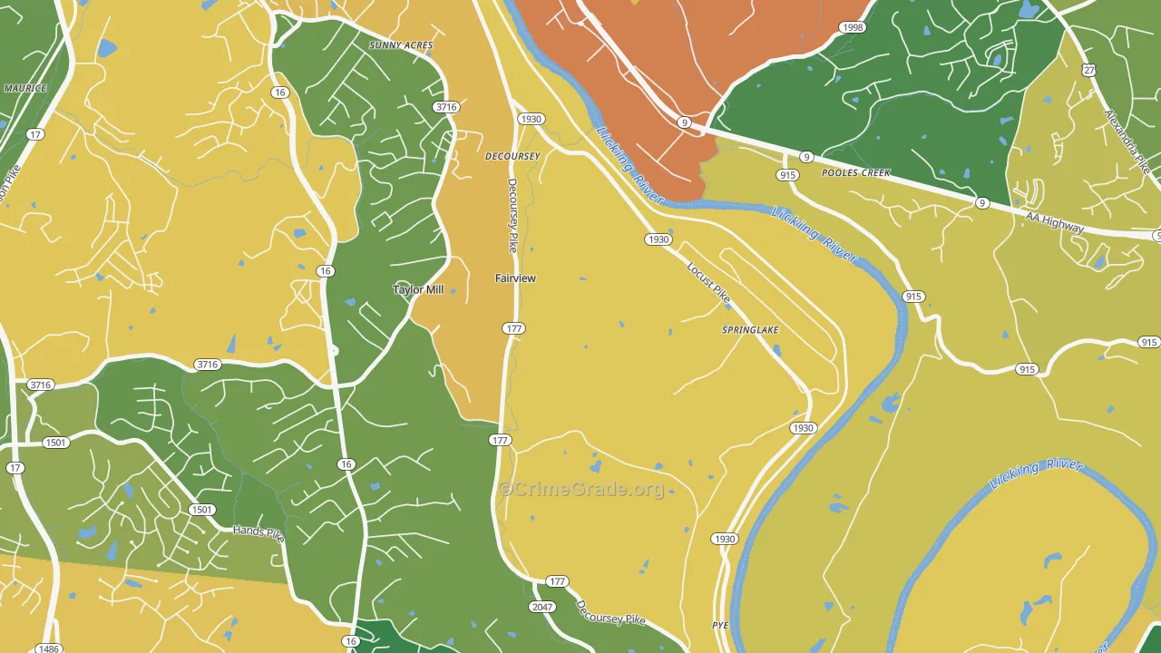 Tylor Mill, KY Map of Robbery Rates