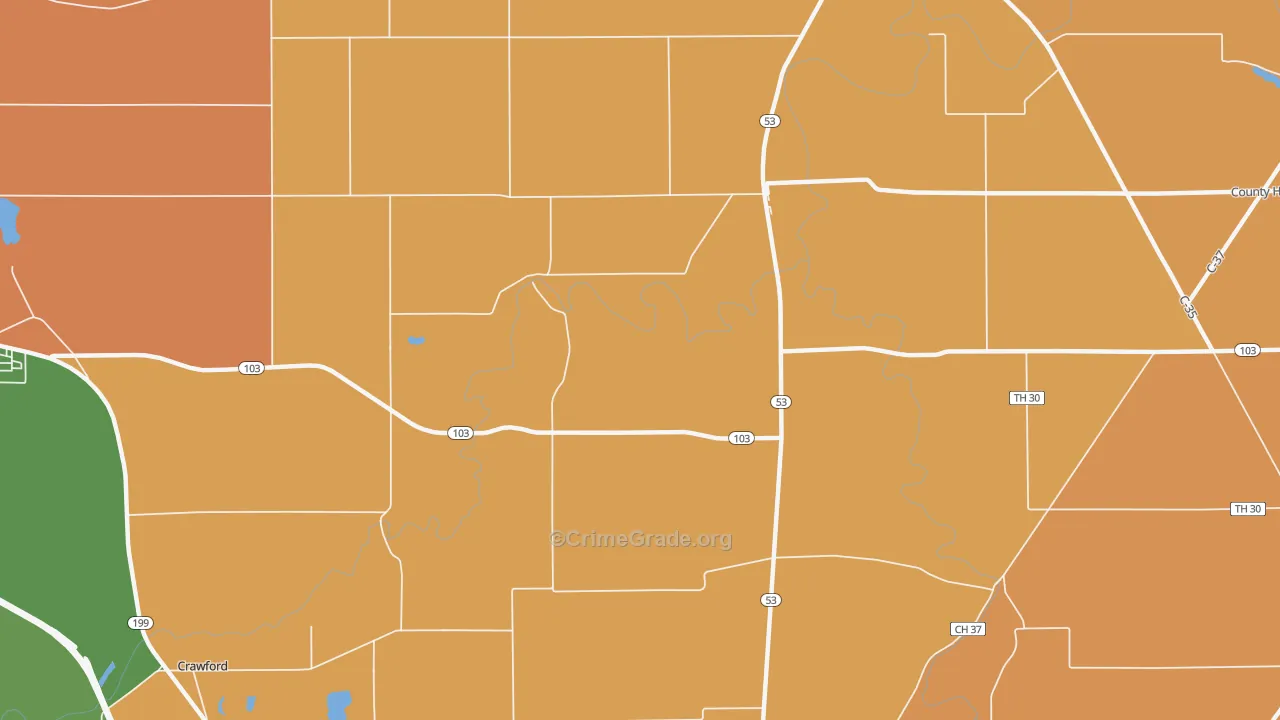 Tymochtee, OH Map of Robbery Rates