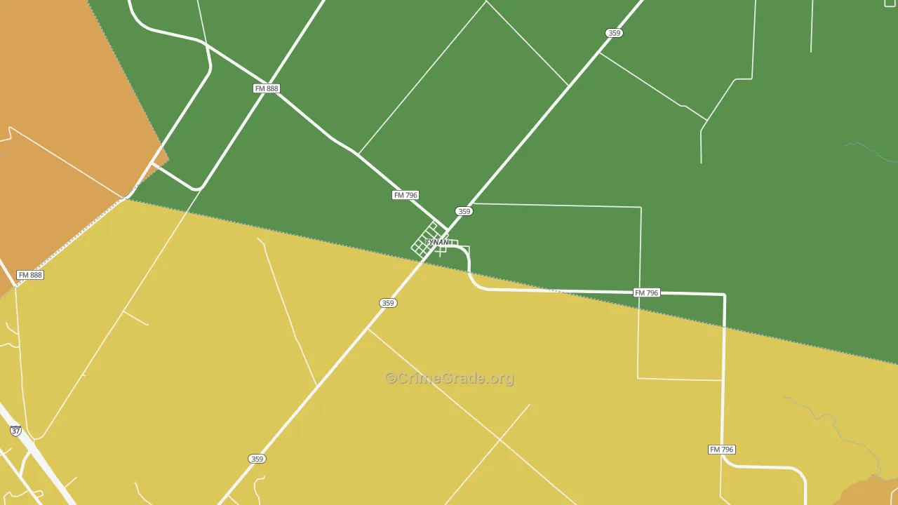 Tynan, TX Map of Robbery Rates