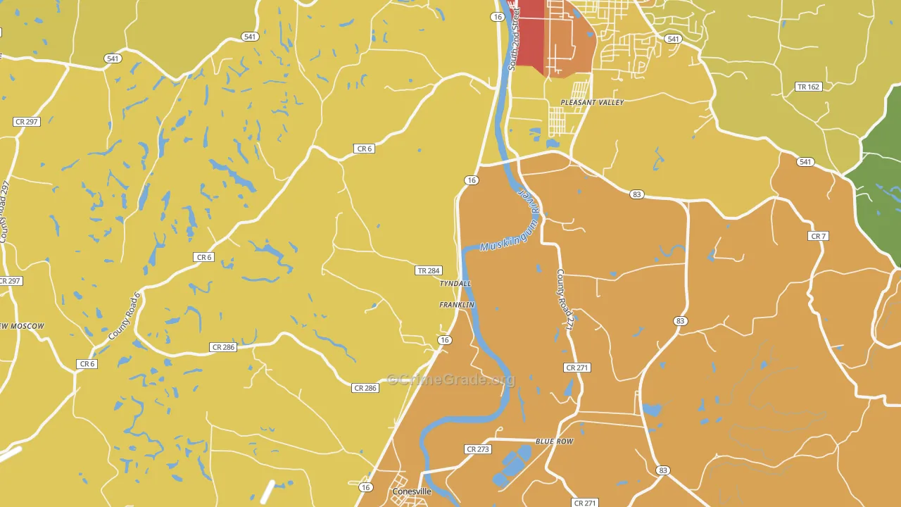 Tyndall, OH Map of Robbery Rates