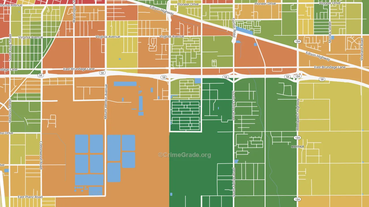 Tyner Homes, Bakersfield, CA Map of Robbery Rates