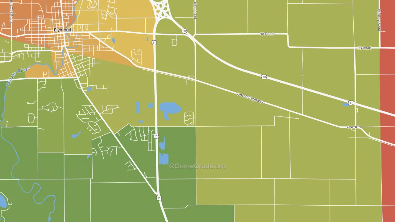 Tyner, IN Map of Robbery Rates