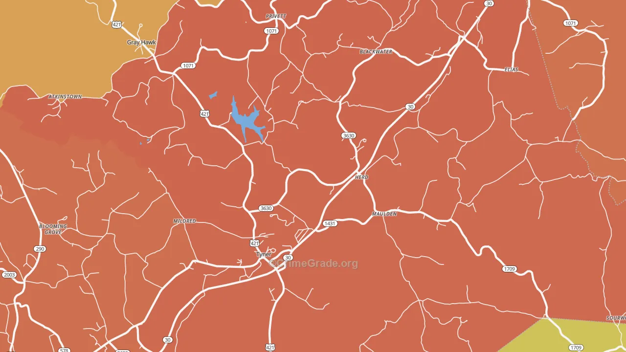 Tyner, KY Map of Robbery Rates