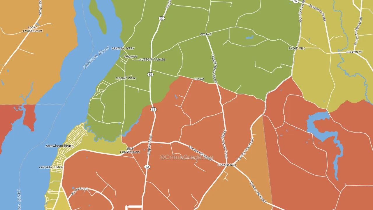 Tyner, NC Map of Robbery Rates
