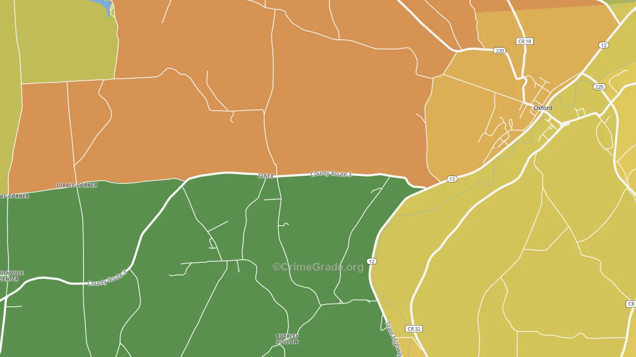 Tyner, NY Map of Robbery Rates