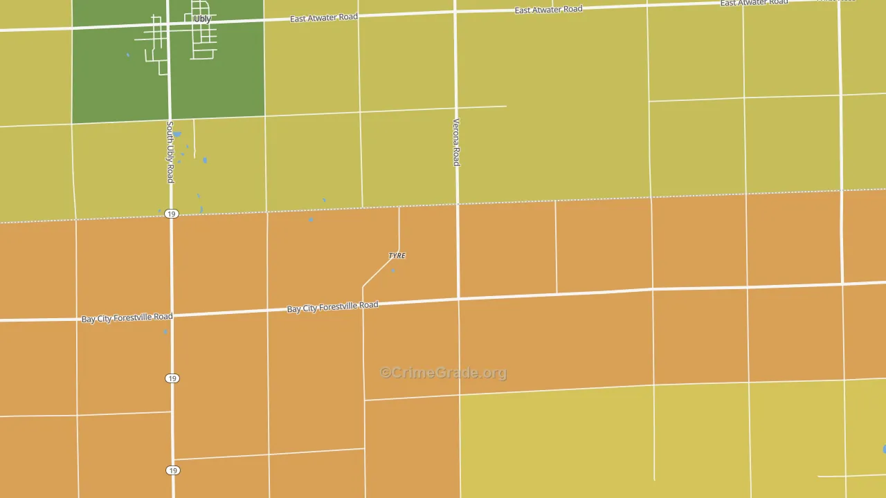 Tyre, MI Map of Robbery Rates