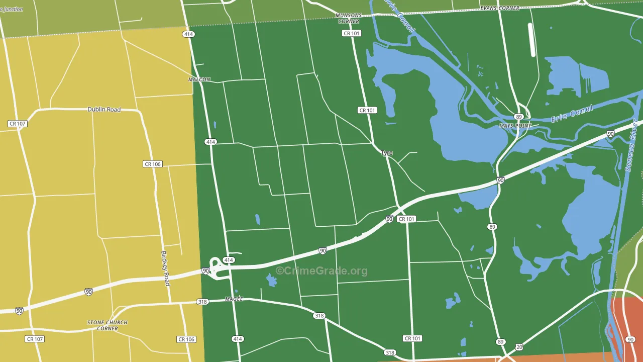 Tyre, NY Map of Robbery Rates