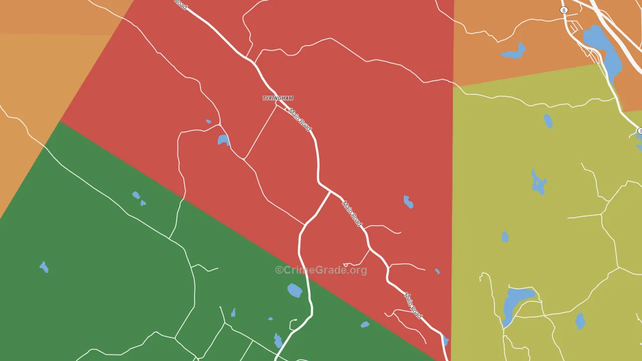 Tyringham, MA Map of Robbery Rates