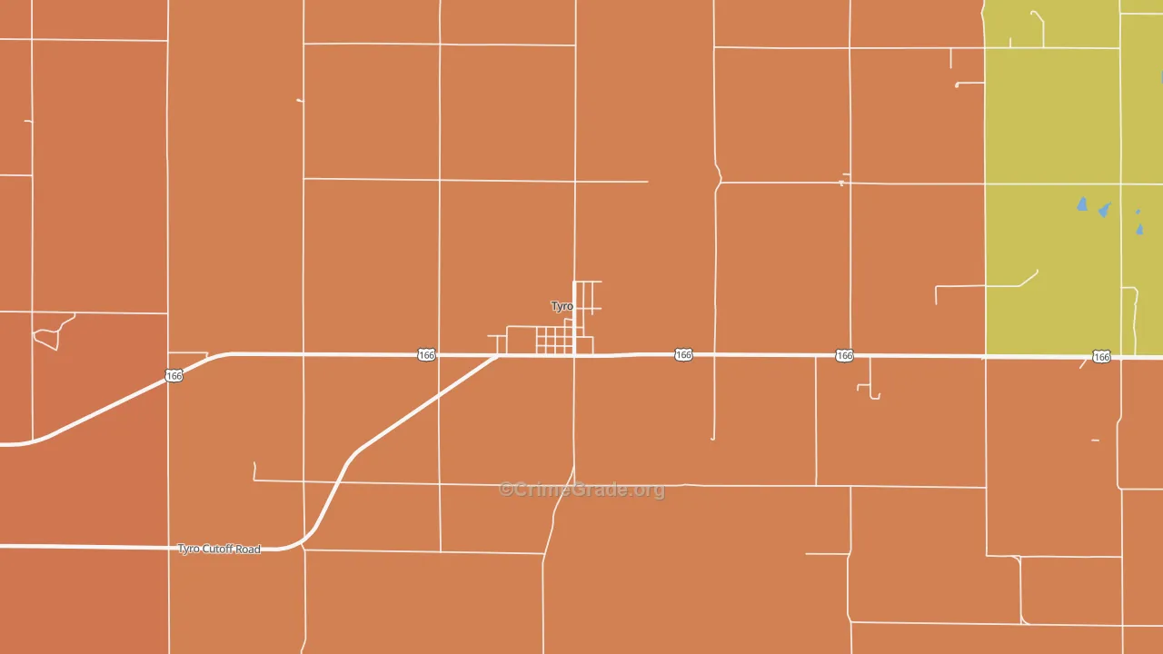 Tyro, KS Map of Robbery Rates
