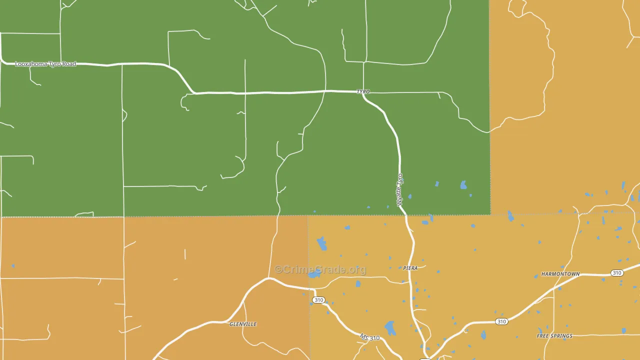 Tyro, MS Map of Robbery Rates