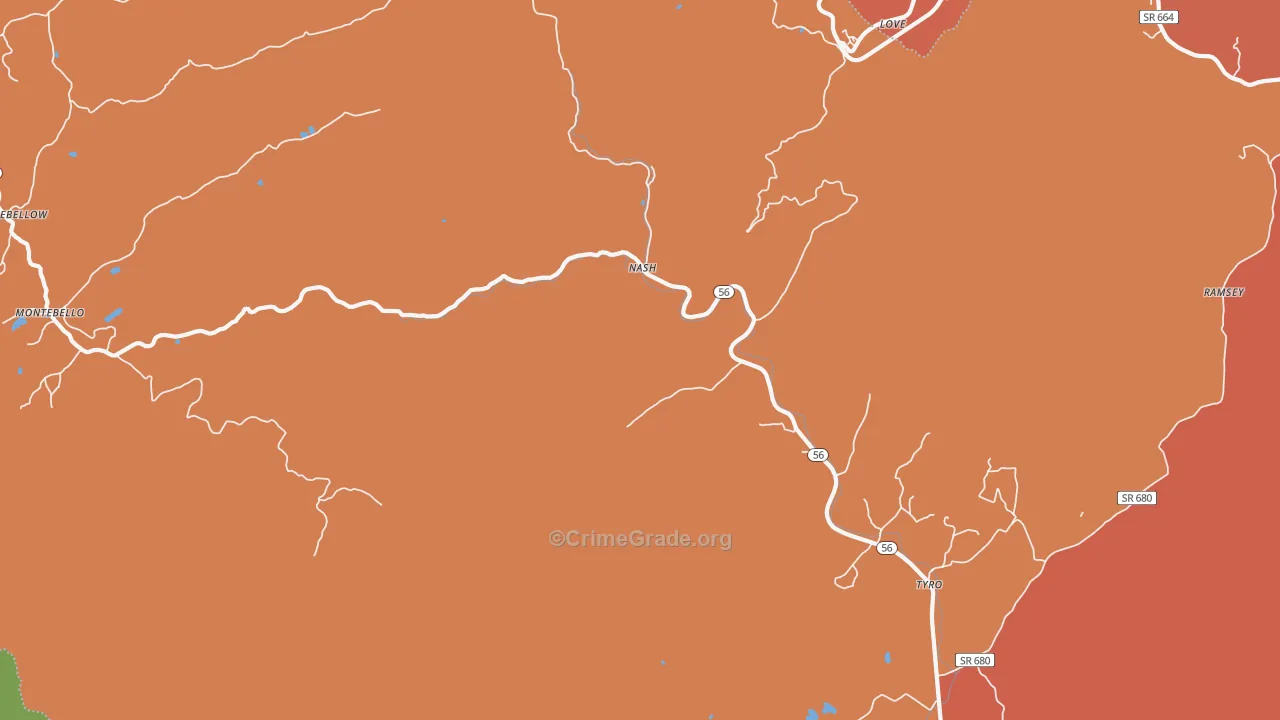 Tyro, VA Map of Robbery Rates