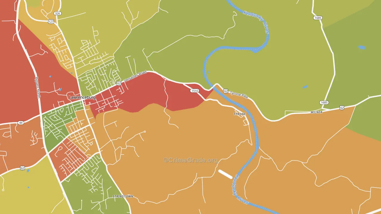 Tyrone, KY Map of Robbery Rates