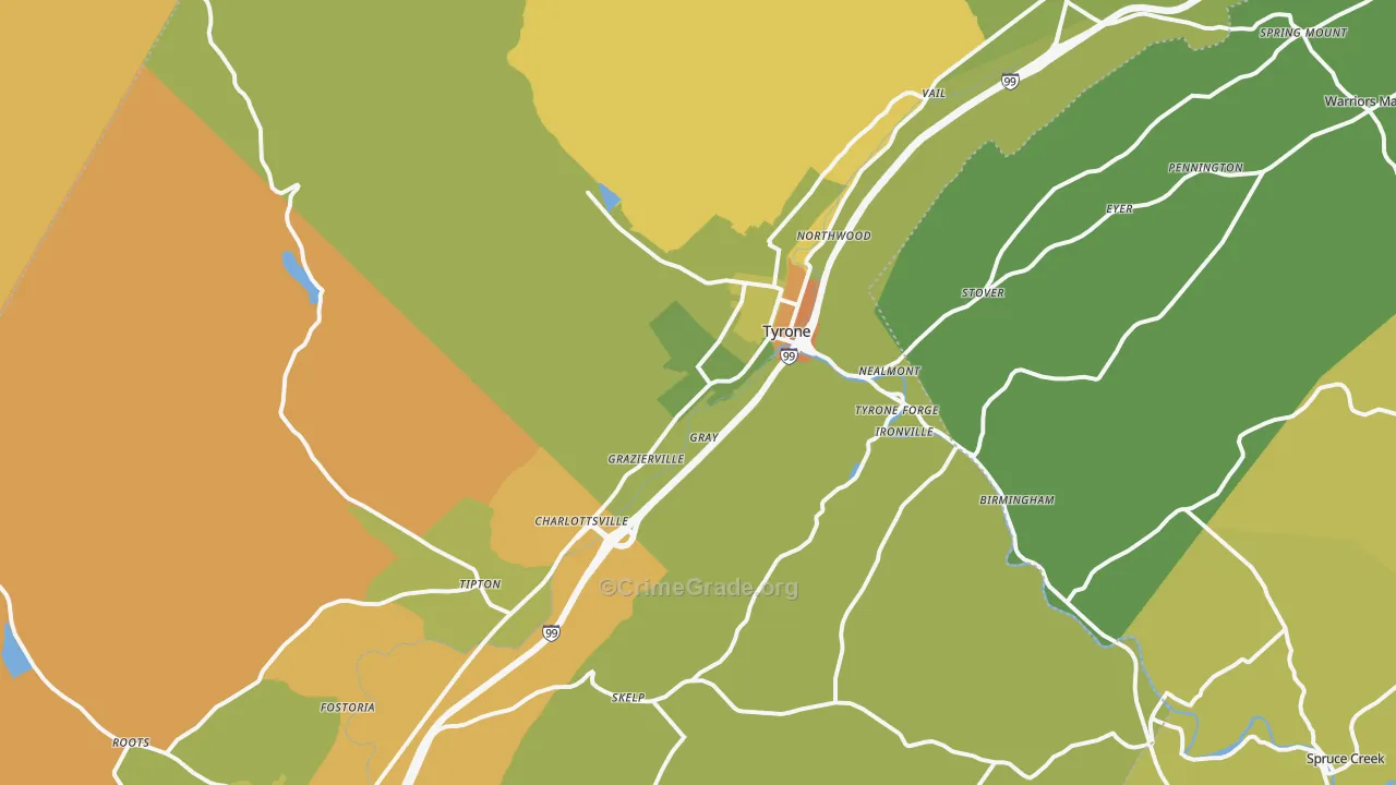 Tyrone, PA Map of Robbery Rates